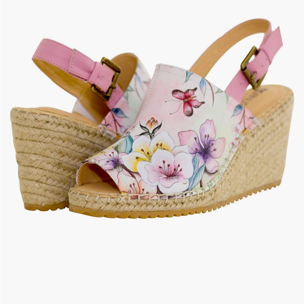 IOB Anuschka Women’s Leather Espadrille Wedge - Maya in Japanese Garden - 10 M